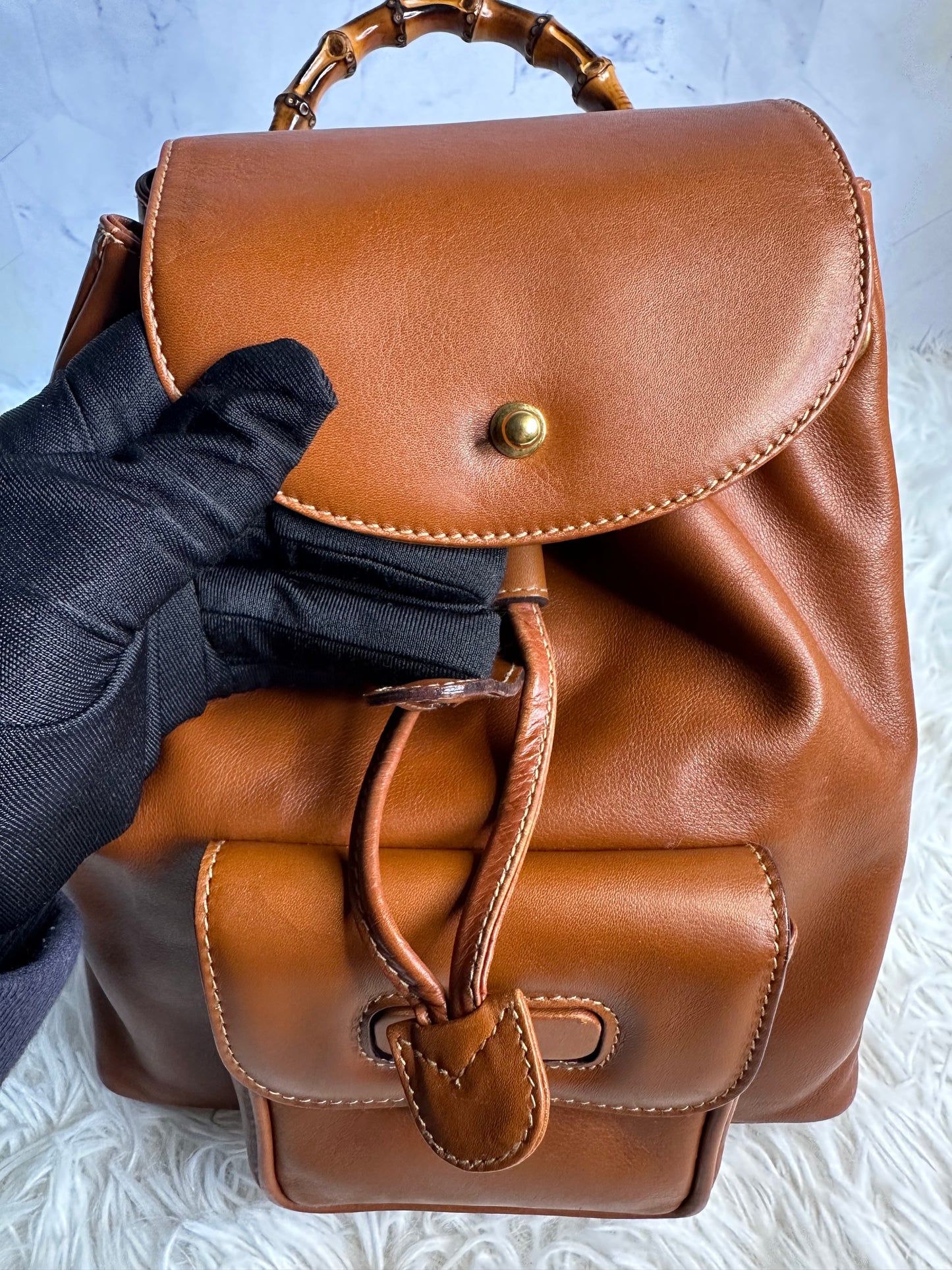 Gucci Vintage Bamboo Leather Drawstring Mini Backpack