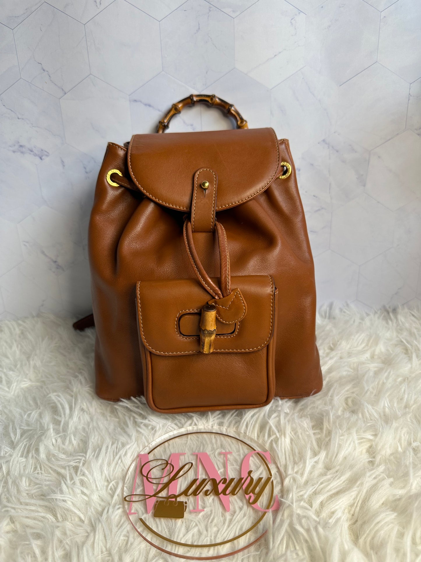 Gucci Vintage Bamboo Leather Drawstring Mini Backpack