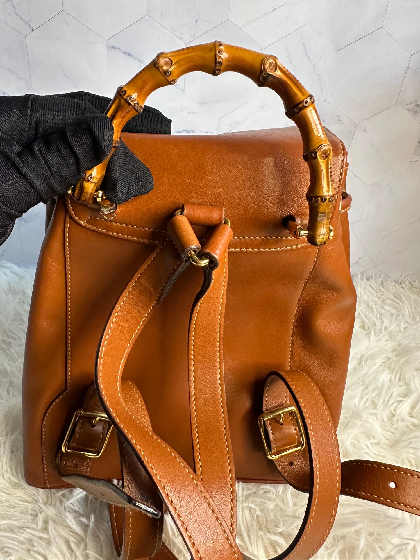 Gucci Vintage Bamboo Leather Drawstring Mini Backpack