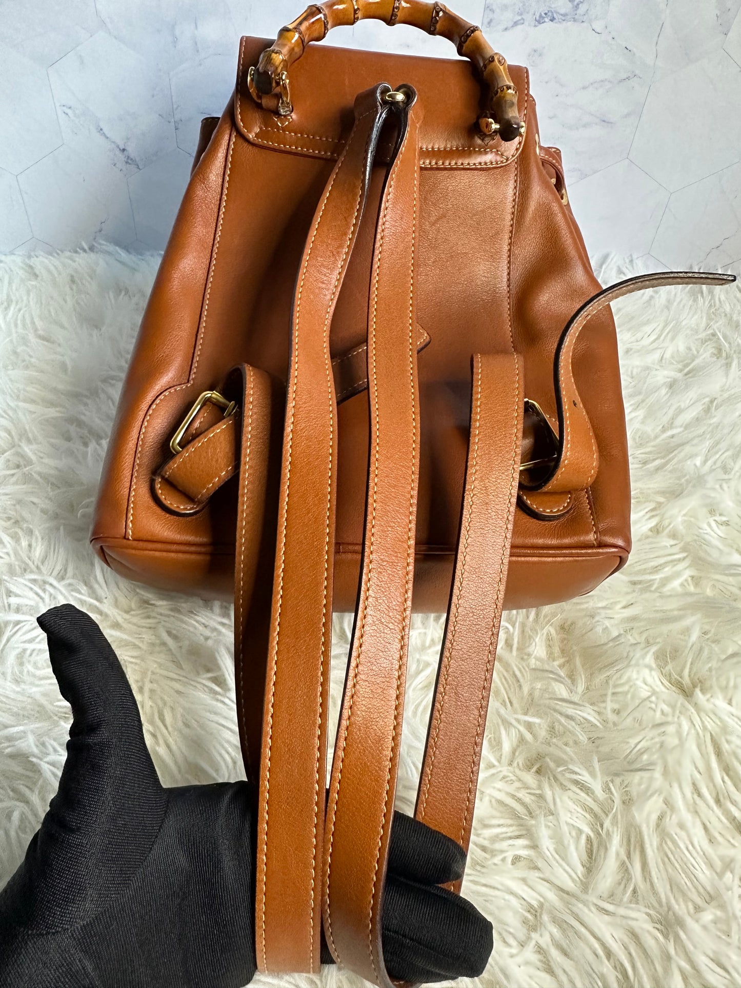 Gucci Vintage Bamboo Leather Drawstring Mini Backpack