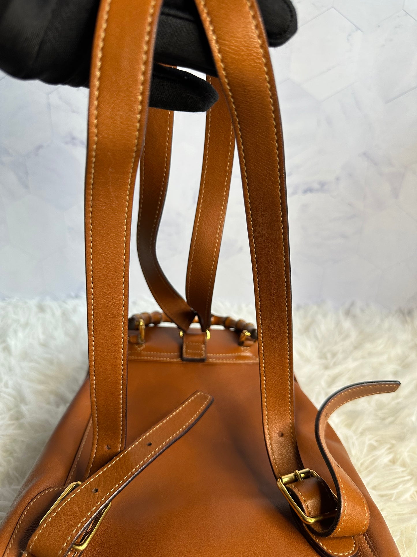 Gucci Vintage Bamboo Leather Drawstring Mini Backpack