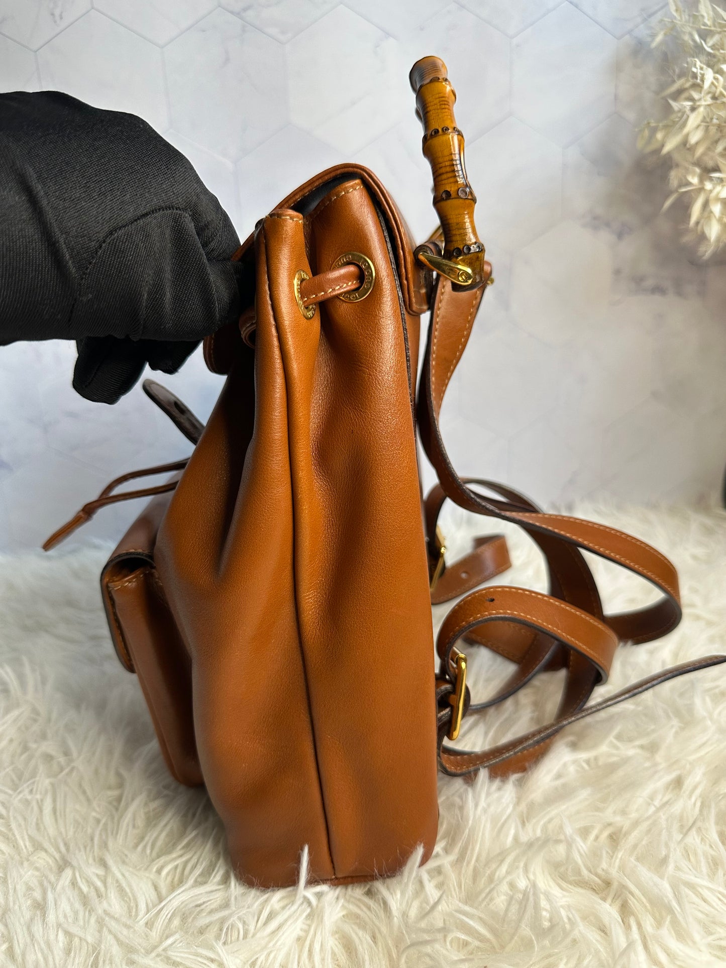 Gucci Vintage Bamboo Leather Drawstring Mini Backpack