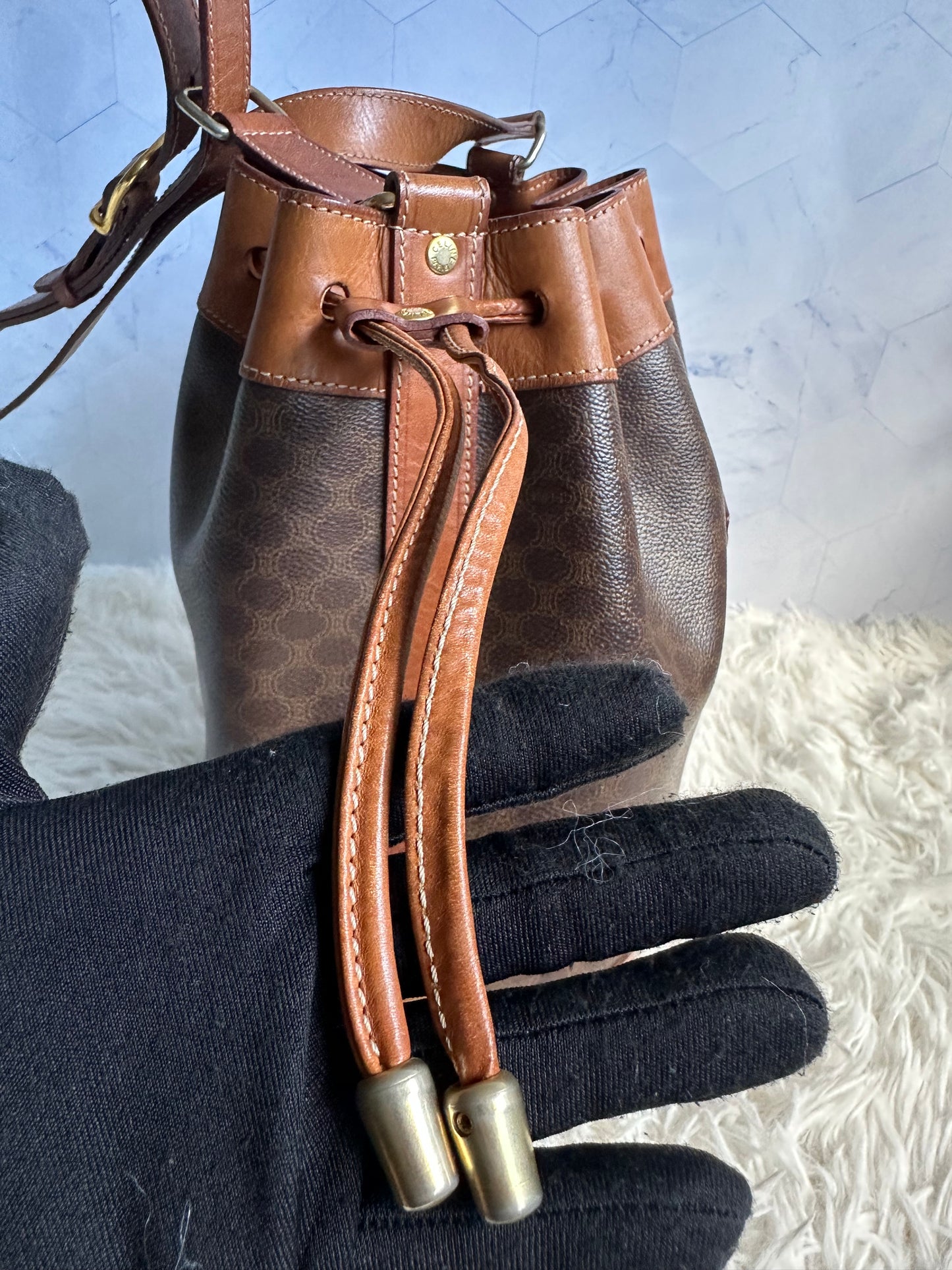 Celine Vintage Macadam Bucket Bag with pouch