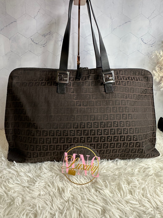 Fendi Vintage Brown Zucchino Canvas Travel Bag