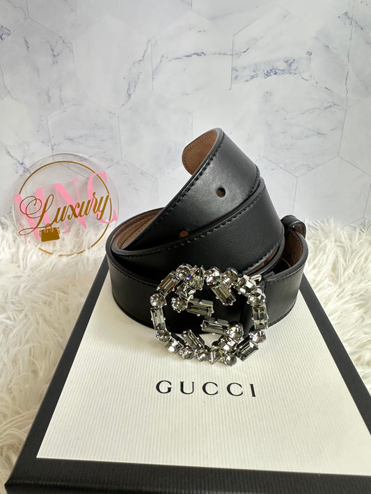 Gucci Crystal Embellished Interlocking G Buckle Belt size 85