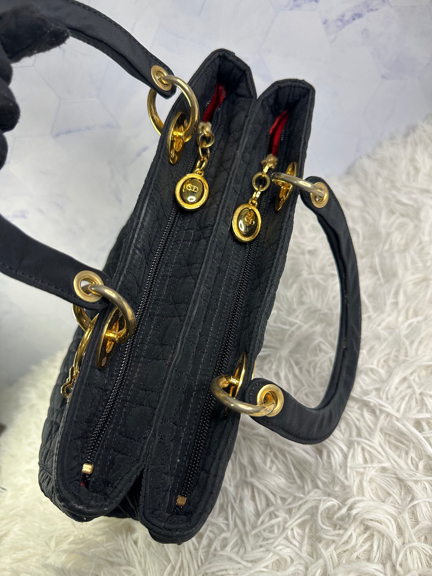 Lady Dior Cannage Quilted Canvas Bag Medium