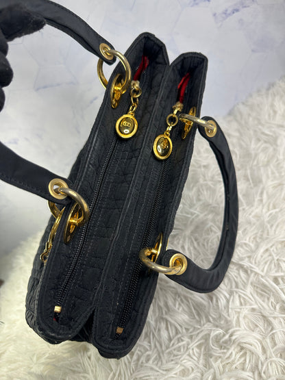 Lady Dior Cannage Quilted Canvas Bag Medium