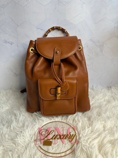 Gucci Vintage Bamboo Leather Drawstring Mini Backpack