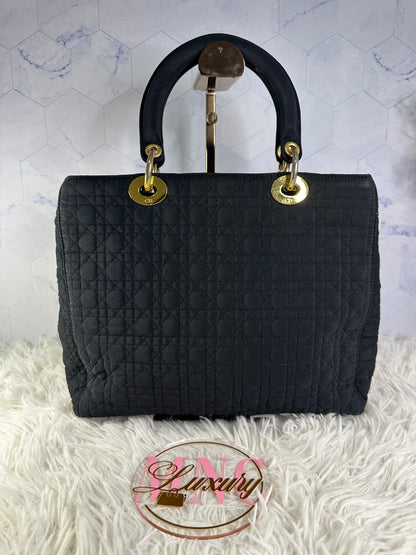 Lady Dior Cannage Quilted Canvas Bag Medium