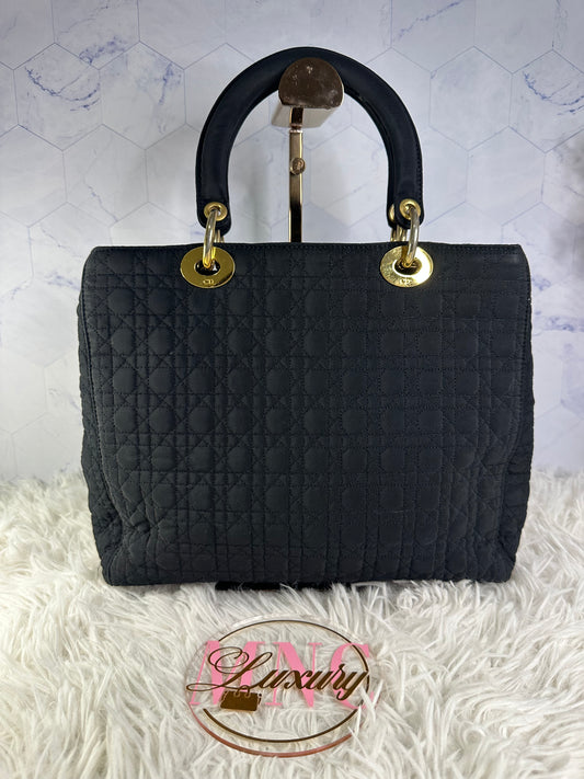Lady Dior Cannage Quilted Canvas Bag Medium