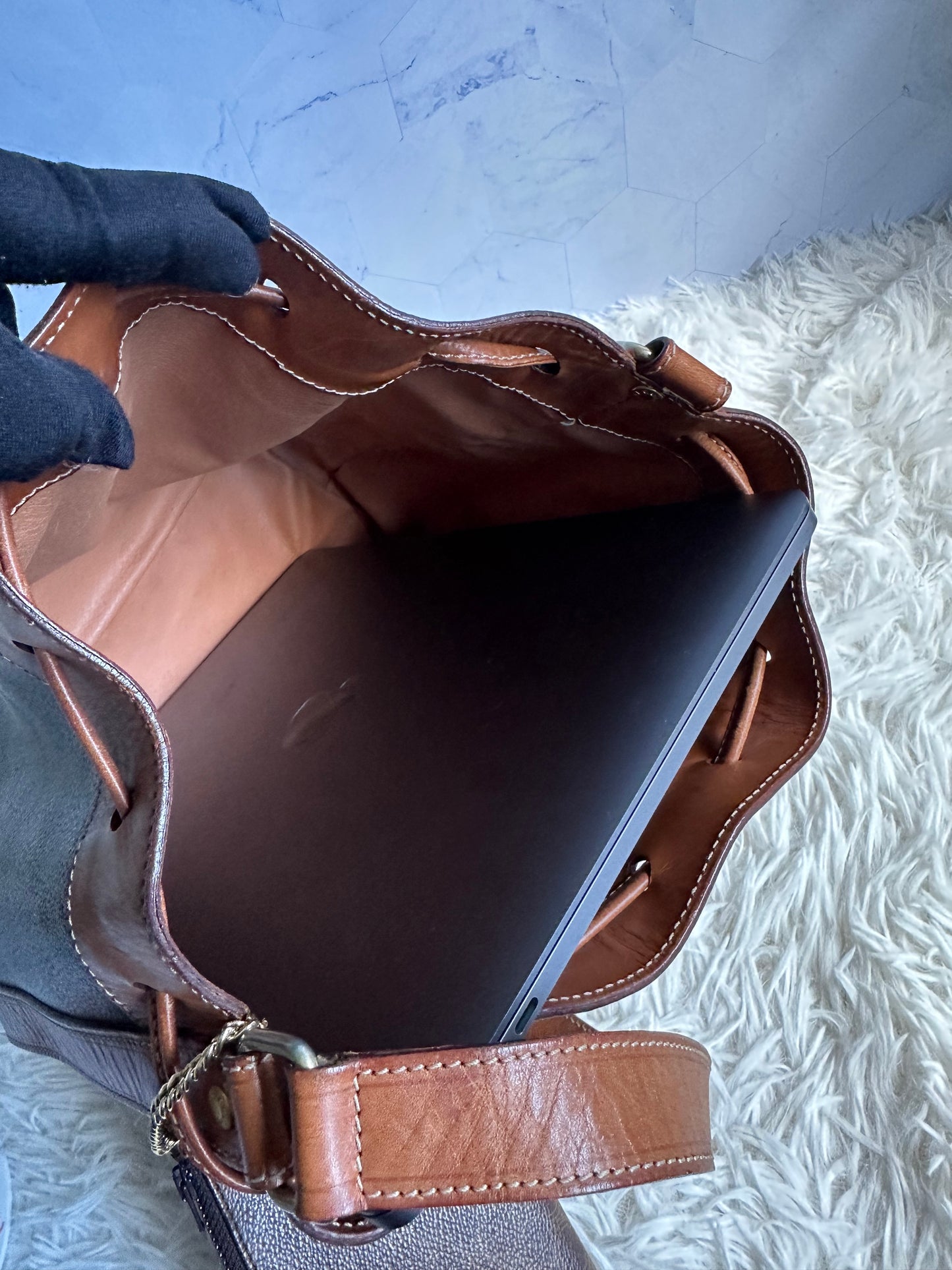 Celine Vintage Macadam Bucket Bag with pouch