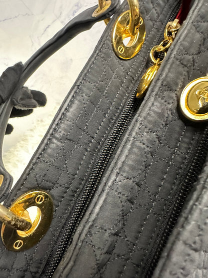 Lady Dior Cannage Quilted Canvas Bag Medium