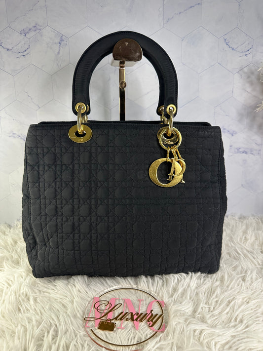 Lady Dior Cannage Quilted Canvas Bag Medium