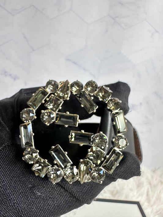 Gucci Crystal Embellished Interlocking G Buckle Belt size 85
