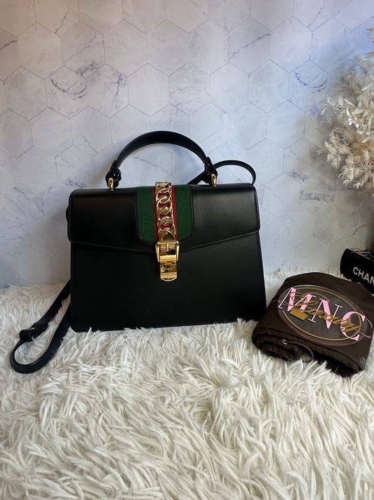 Gucci Sylvie Top Handle Black Leather