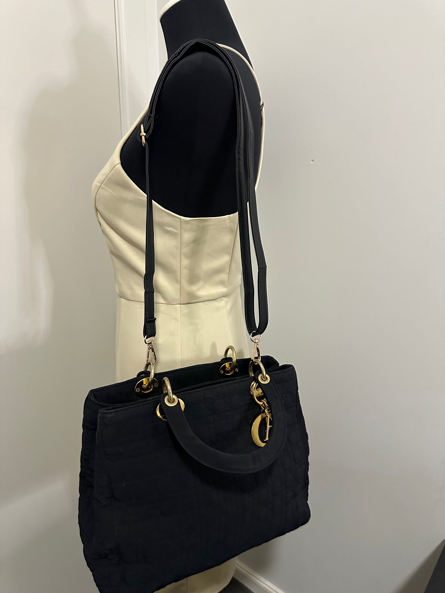 Lady Dior Cannage Quilted Canvas Bag Medium