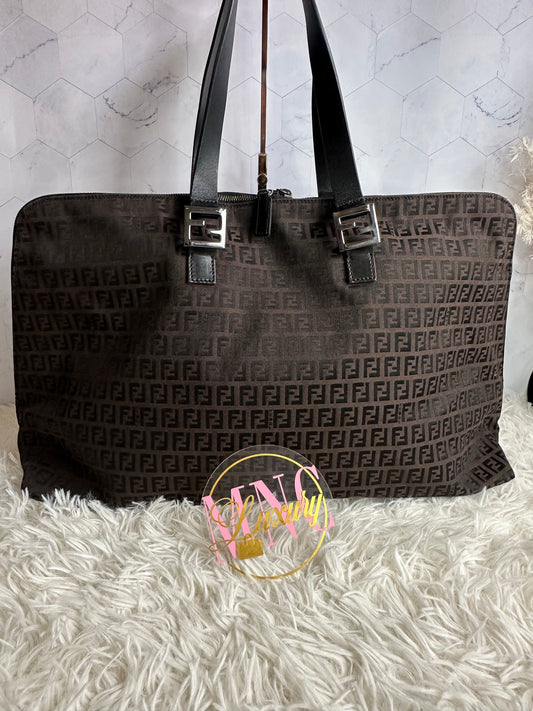 Fendi Vintage Brown Zucchino Canvas Travel Bag