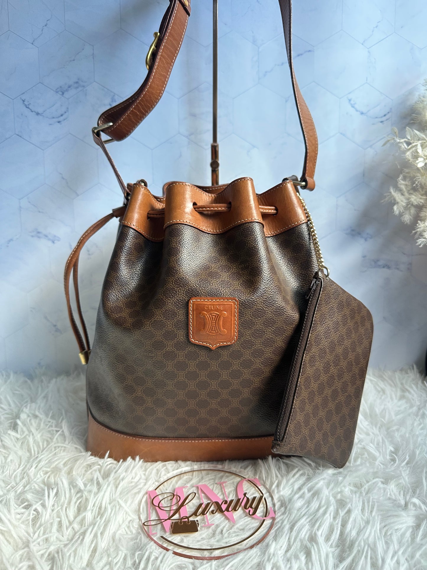 Celine Vintage Macadam Bucket Bag with pouch