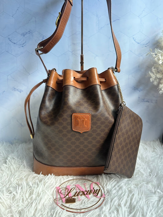 Celine Vintage Macadam Bucket Bag with pouch