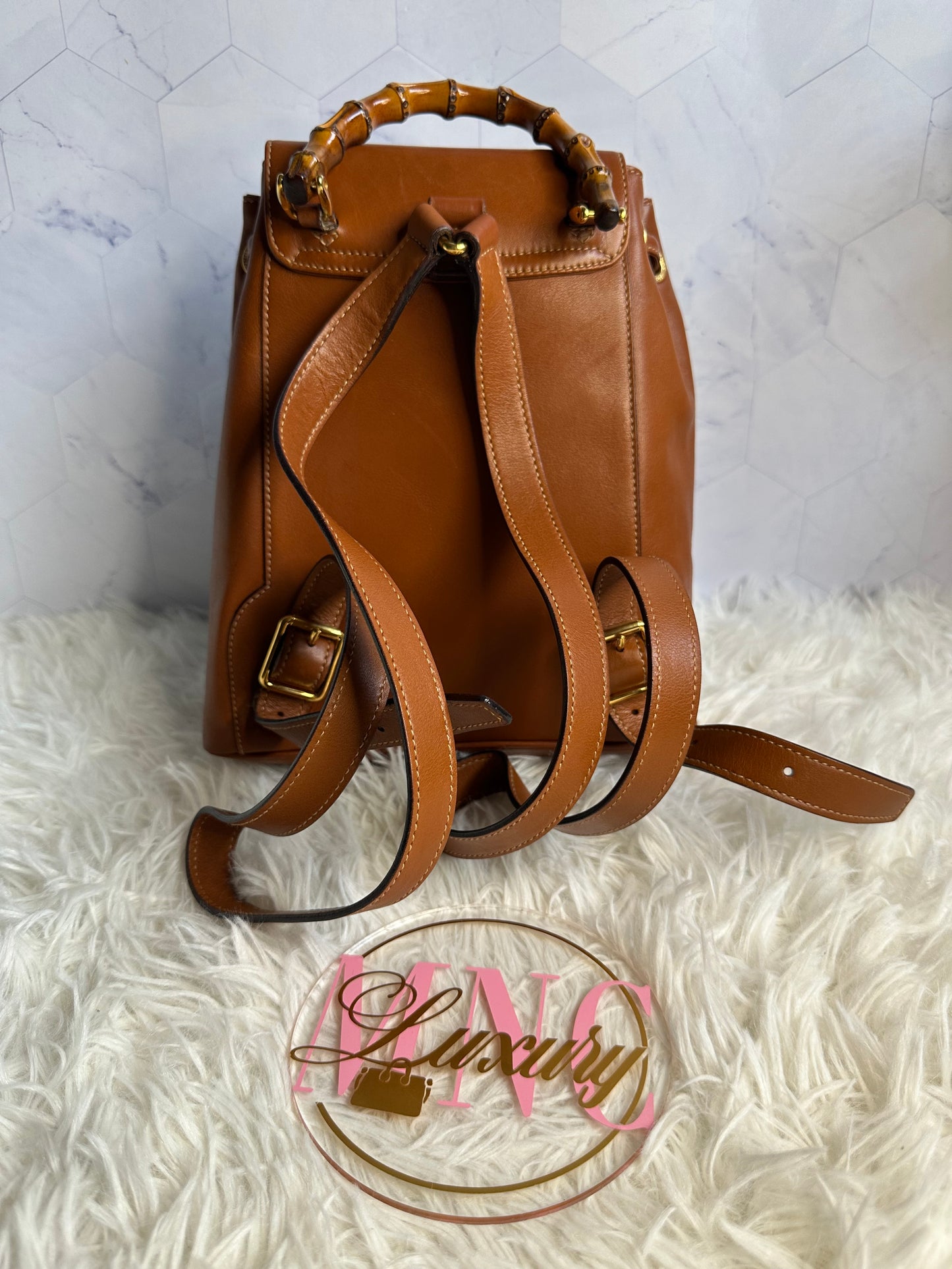 Gucci Vintage Bamboo Leather Drawstring Mini Backpack