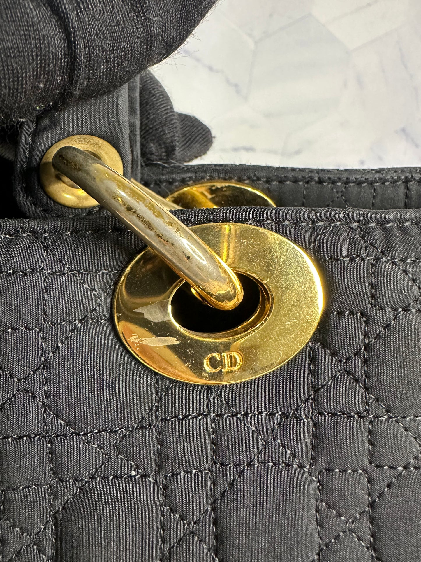 Lady Dior Cannage Quilted Canvas Bag Medium