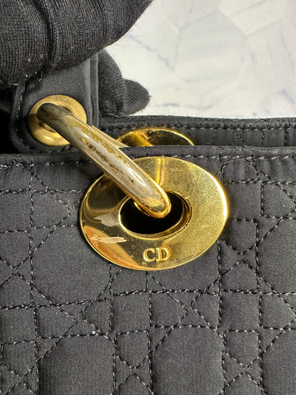 Lady Dior Cannage Quilted Canvas Bag Medium