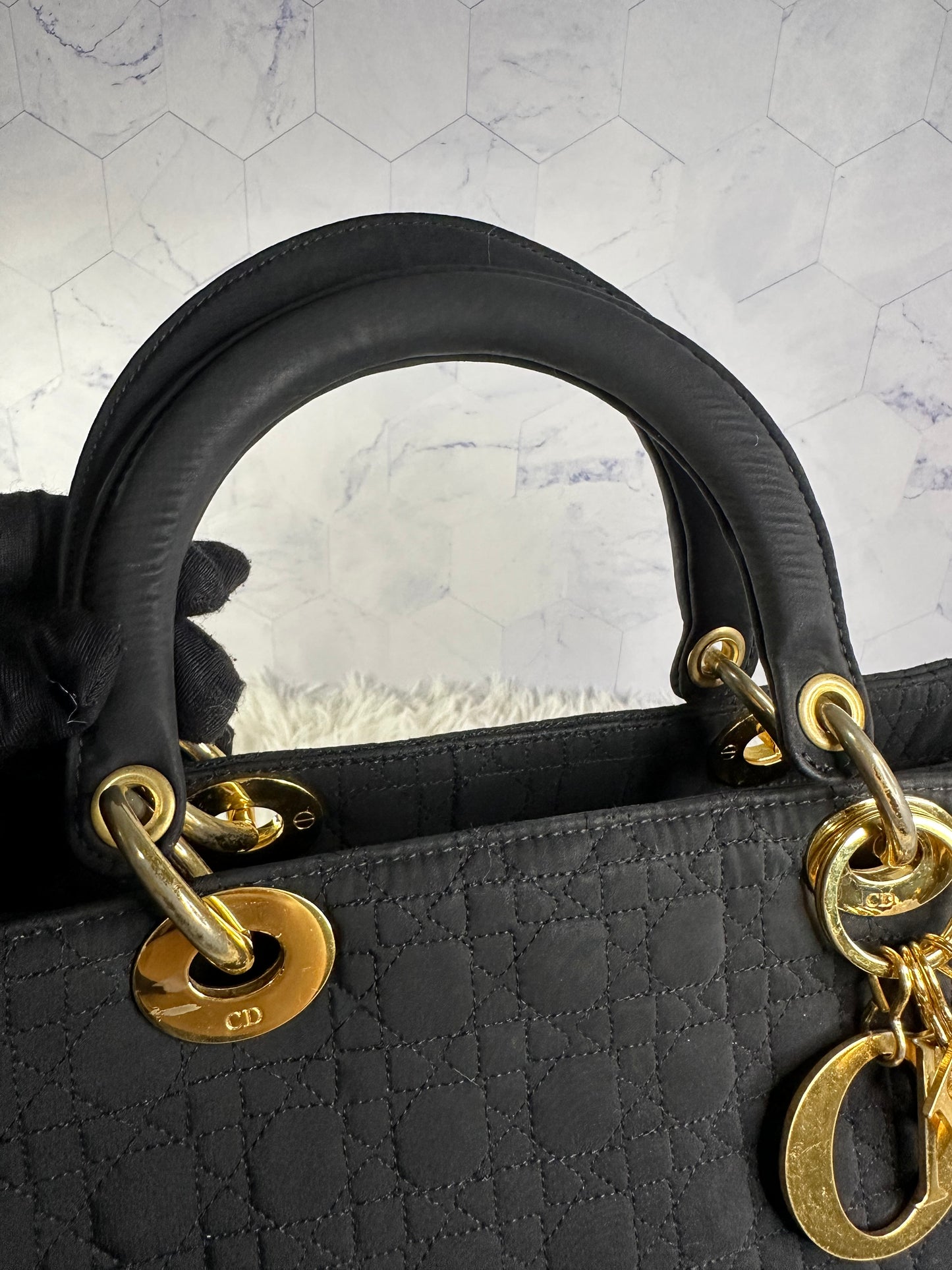 Lady Dior Cannage Quilted Canvas Bag Medium
