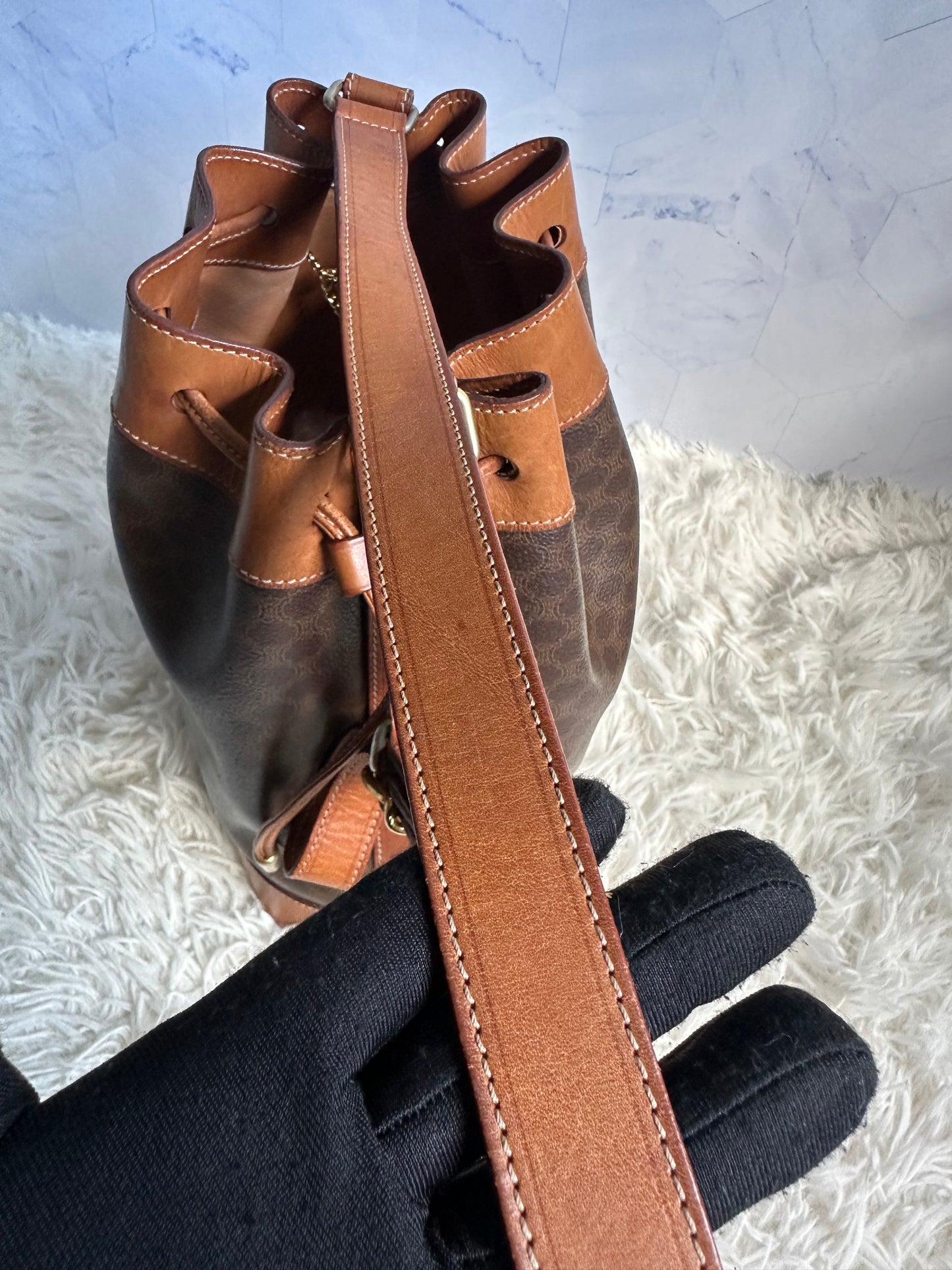 Celine Vintage Macadam Bucket Bag with pouch