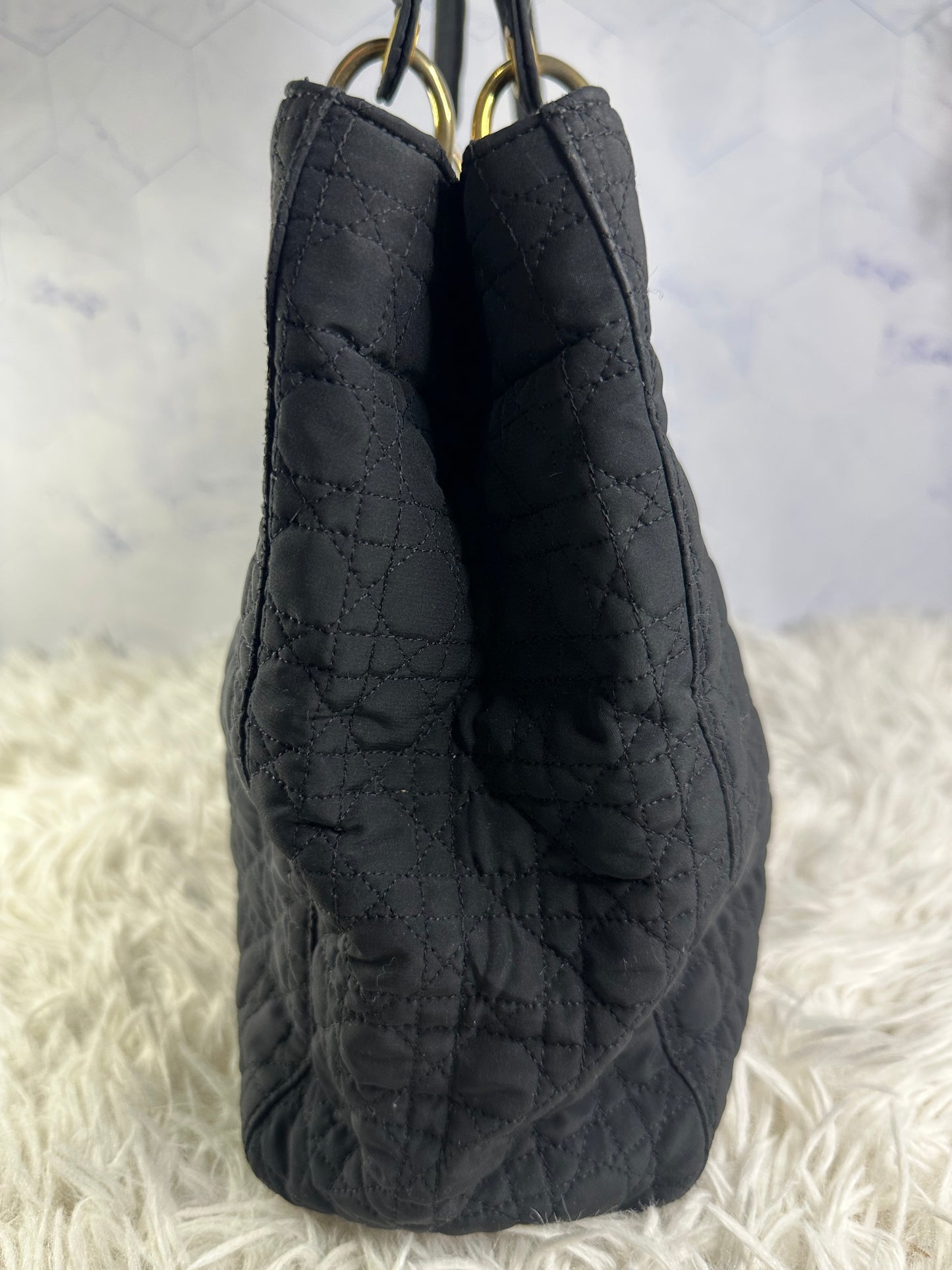 Lady Dior Cannage Quilted Canvas Bag Medium
