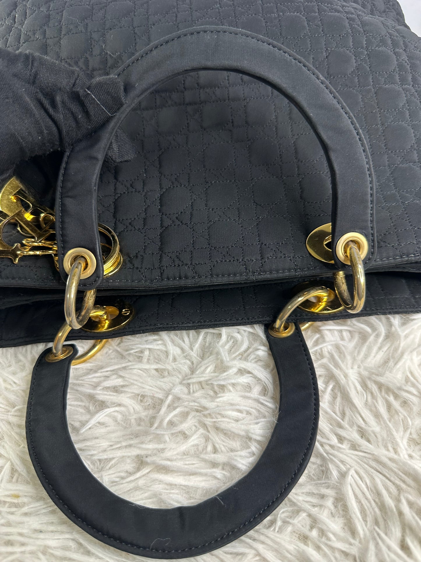 Lady Dior Cannage Quilted Canvas Bag Medium