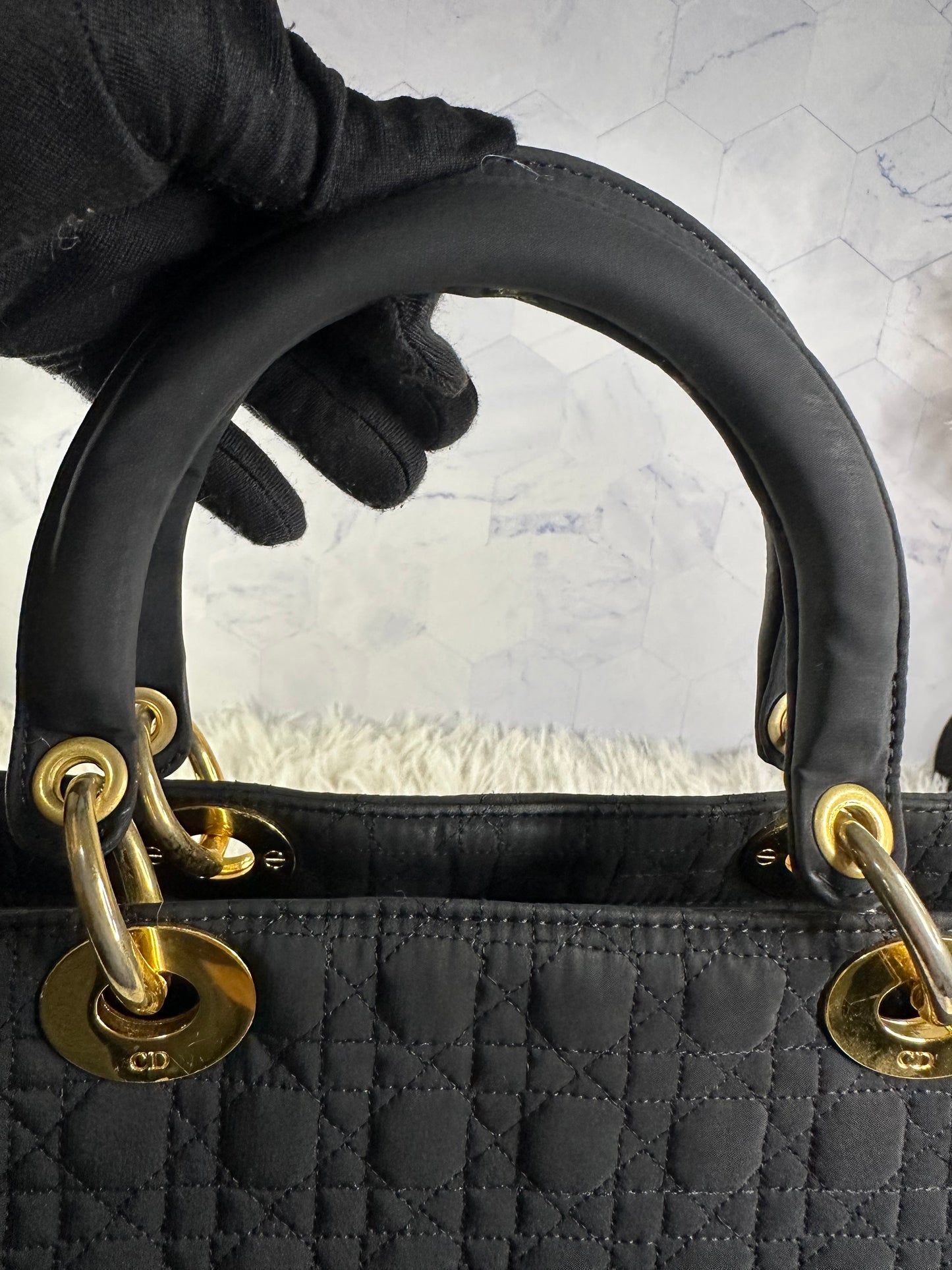 Lady Dior Cannage Quilted Canvas Bag Medium
