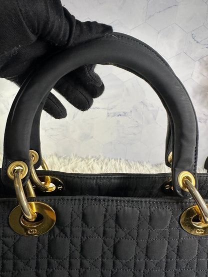 Lady Dior Cannage Quilted Canvas Bag Medium