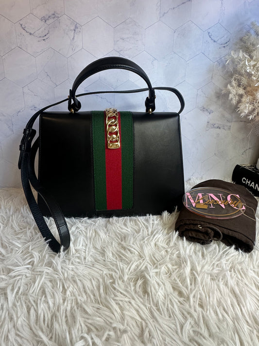 Gucci Sylvie Top Handle Black Leather